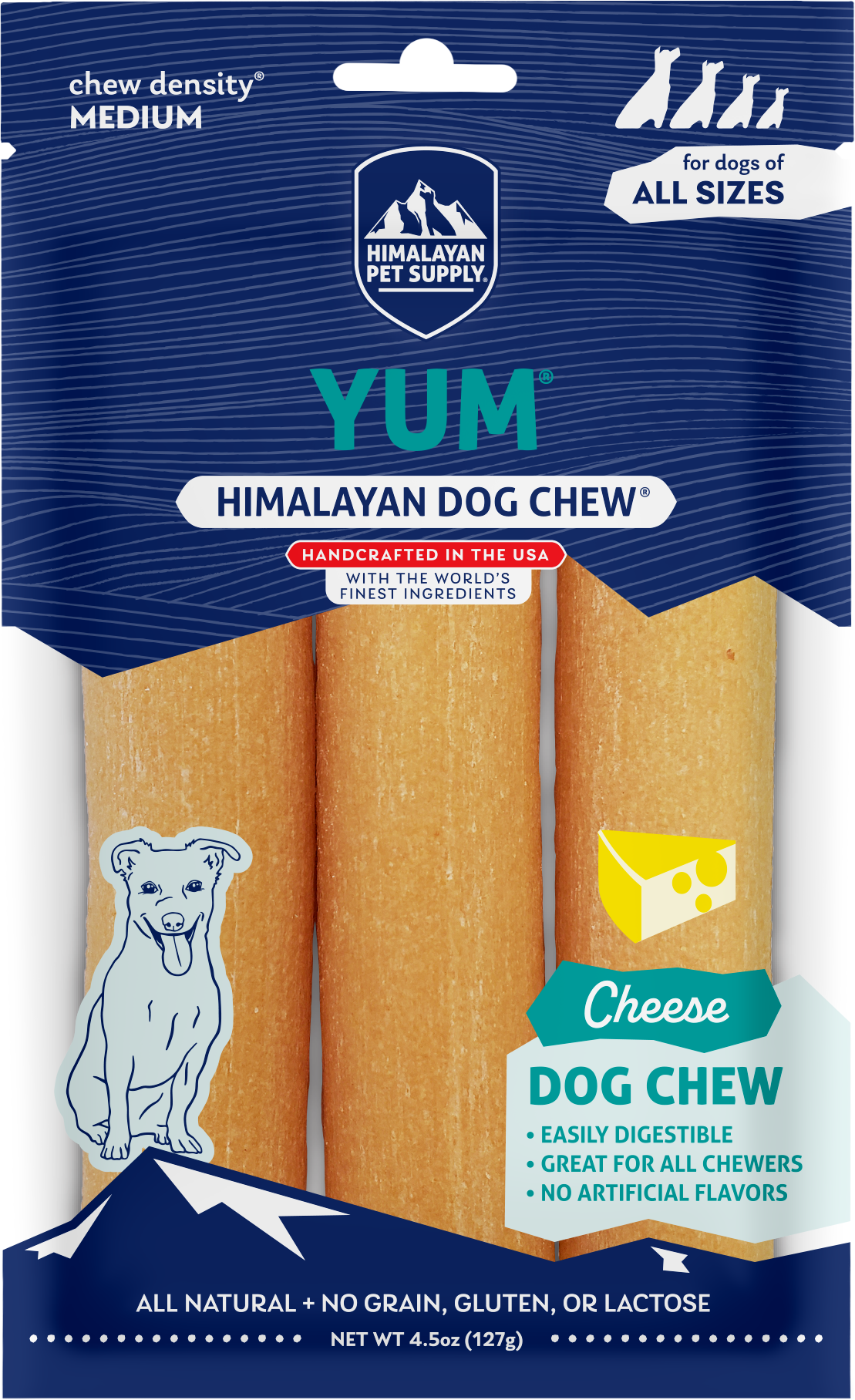 Bastoncini masticativi naturali al formaggio dorato per cani, per il piacere di masticare ogni giorno