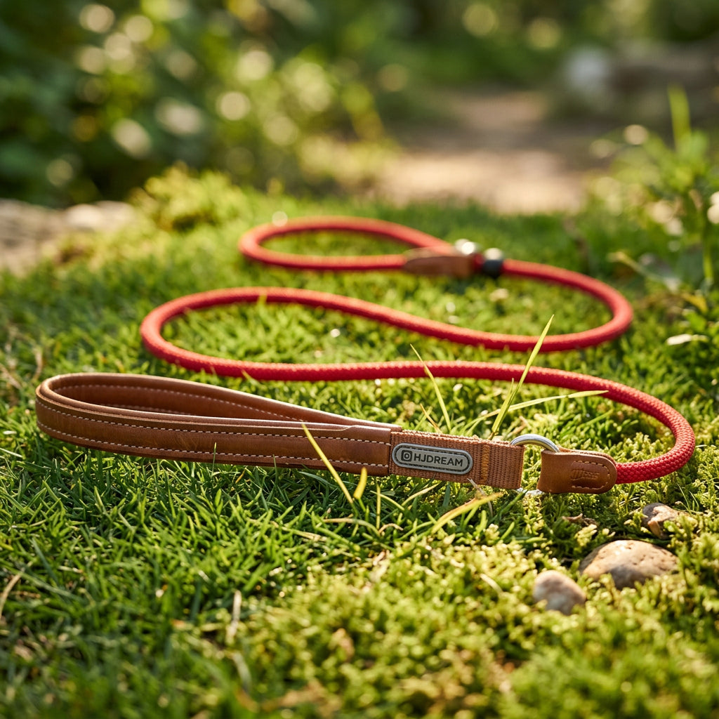 Guinzaglio slip per cani in corda riflettente Berry con manico ad anello marrone